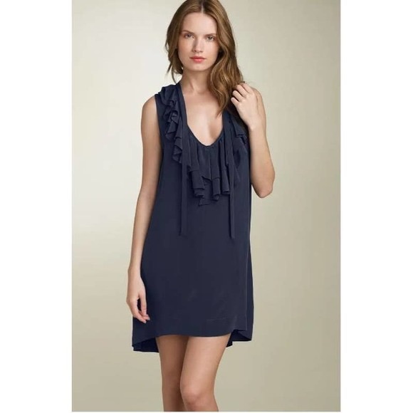 Joie Dresses & Skirts - JOIE Gilly Ruffled Silk Mini Neck Tie Dress V-Neck Black, Size Small